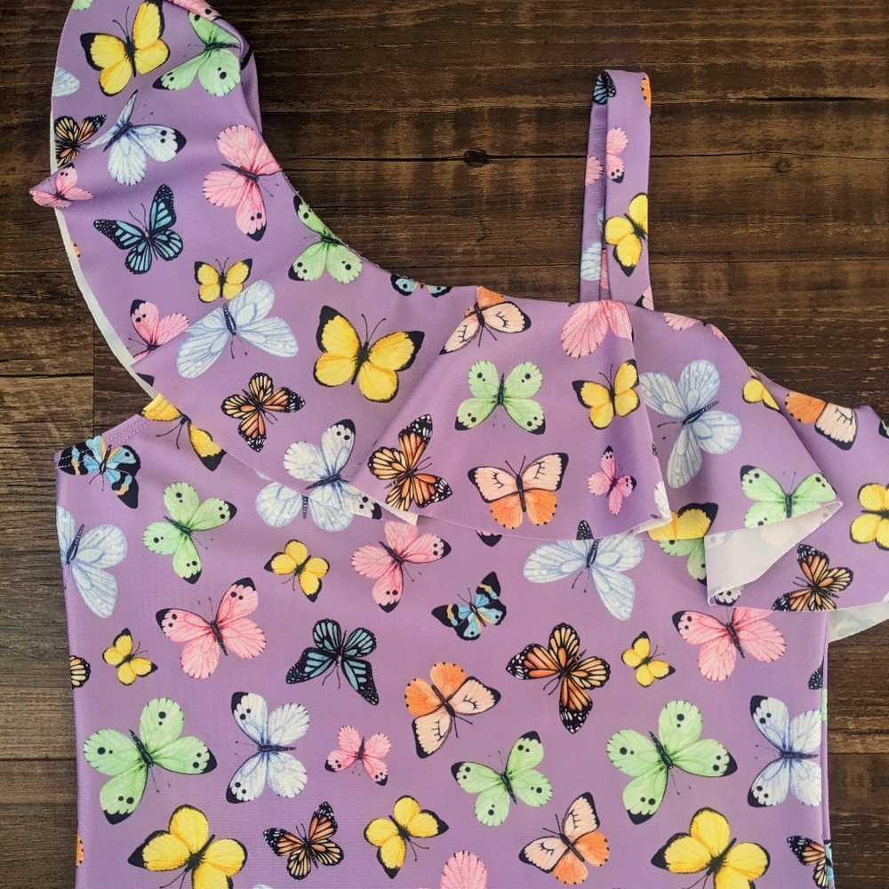 H&M Purple Butterfly Ruffle Swimsuit